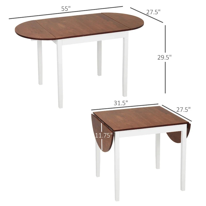 HOMCOM Table de cuisine en bois massif 55 po, Tables à abattants pour petits espaces, Table de salle à manger pliante