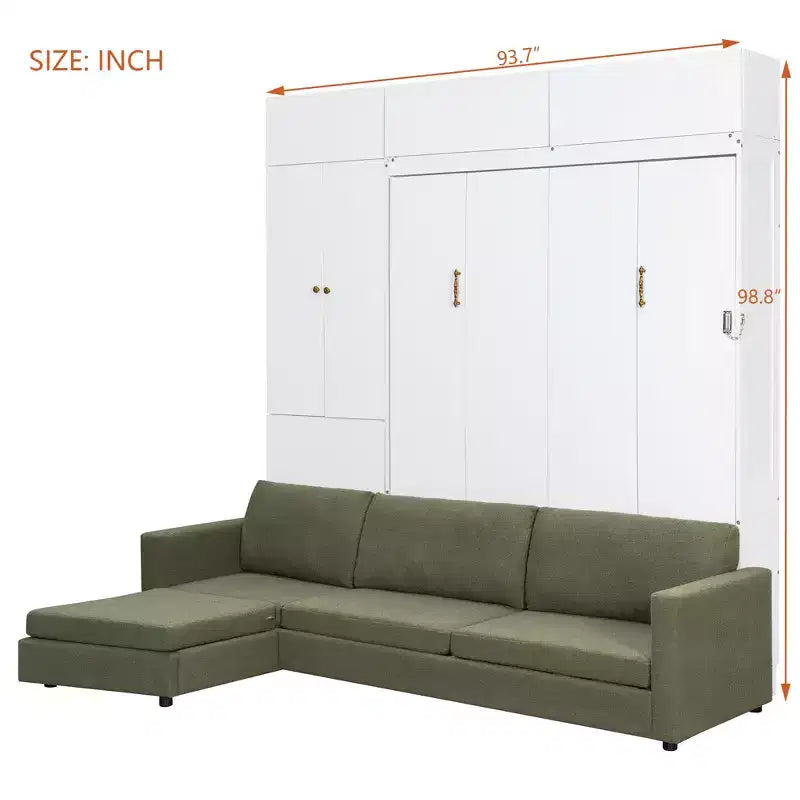 Lit escamotable Queen size avec canapé et armoire, Lit mural Queen en bois avec étagères, Lit escamotable pour chambre d'amis ou bureau