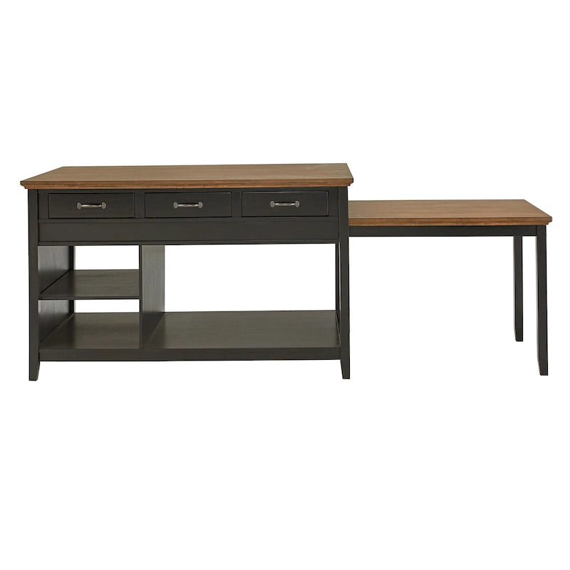 Îlot de cuisine extensible Eleanor bicolore avec finition antique et 3 tiroirs par iNSPIRE Q Classic