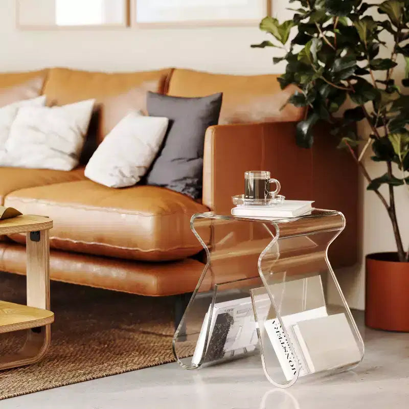 Tabouret et porte-revues Magino Transparent : Acrylique incassable, aucun assemblage requis