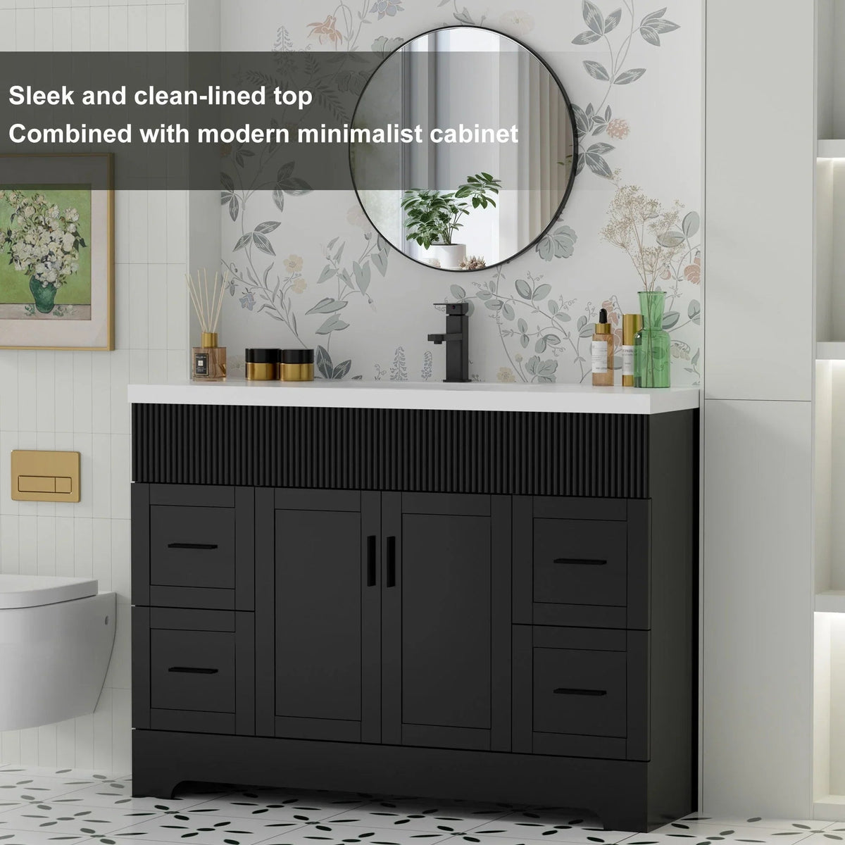 Meuble-lavabo de salle de bain Wavy Line 30/36/48 avec évier et robinet