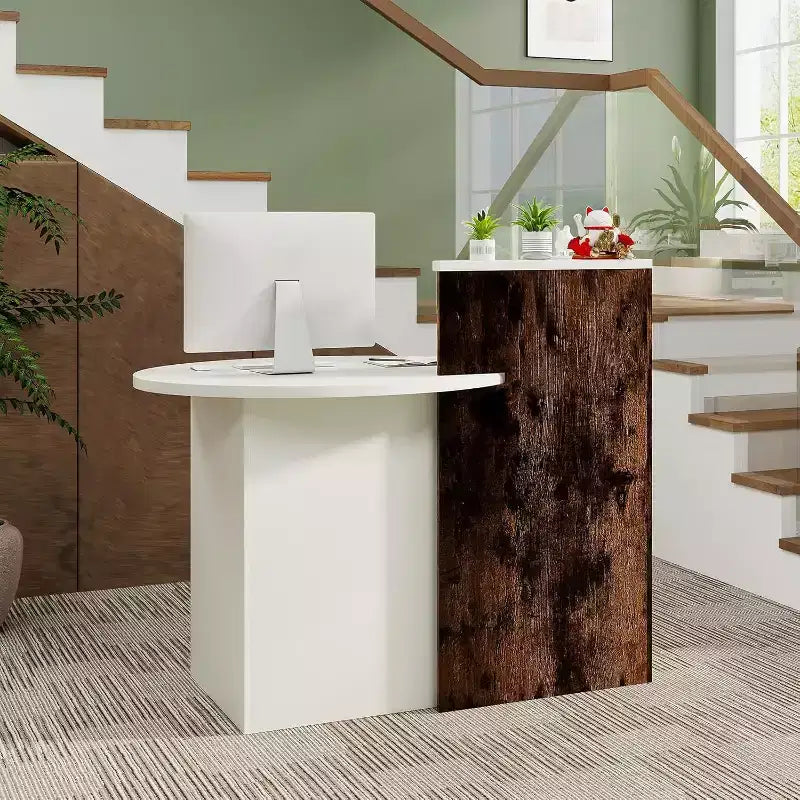 Costway Comptoir de Réception Bureau de Caisse avec Étagère Ouverte et Tiroir Verrouillable Blanc/Marron/Noir