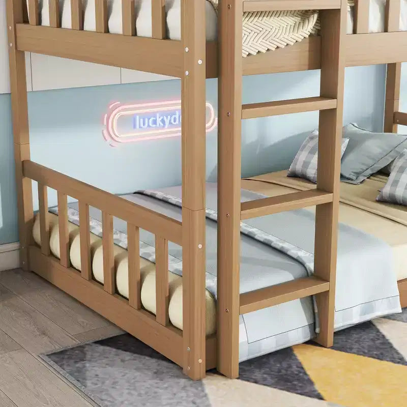 Lit superposé triple pour enfants, lit superposé trois places détachable avec échelle et barrière de sécurité, se sépare en 3 lits