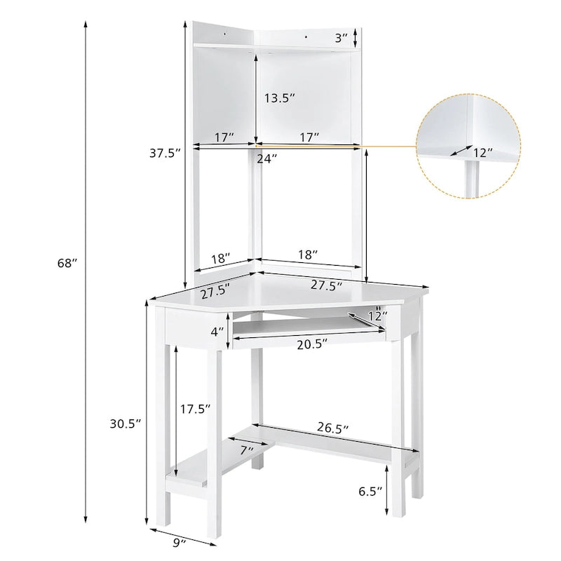 Bureau d'angle avec huche Bureau d'ordinateur d'angle triangulaire avec étagères
