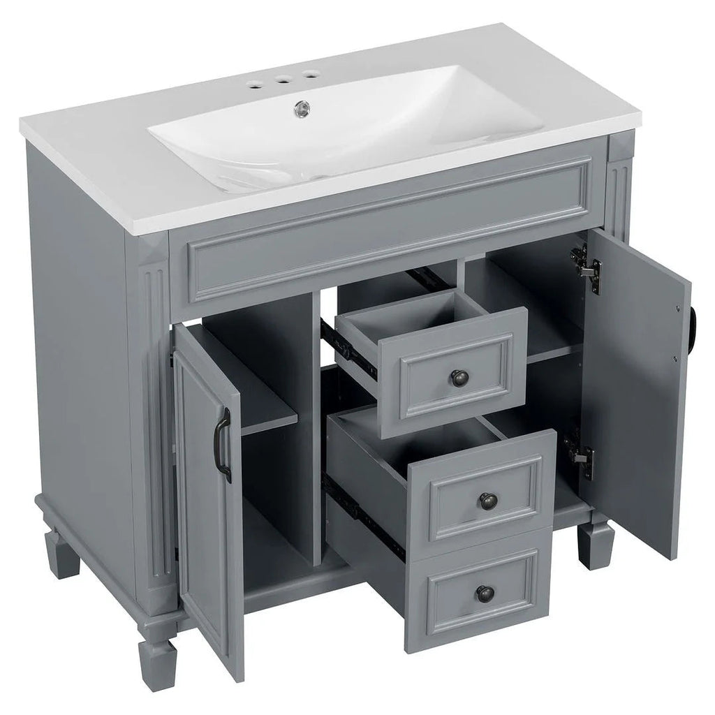 Meuble-lavabo moderne de 36 po avec vasque et armoire à miroir, 2 portes et 2 tiroirs