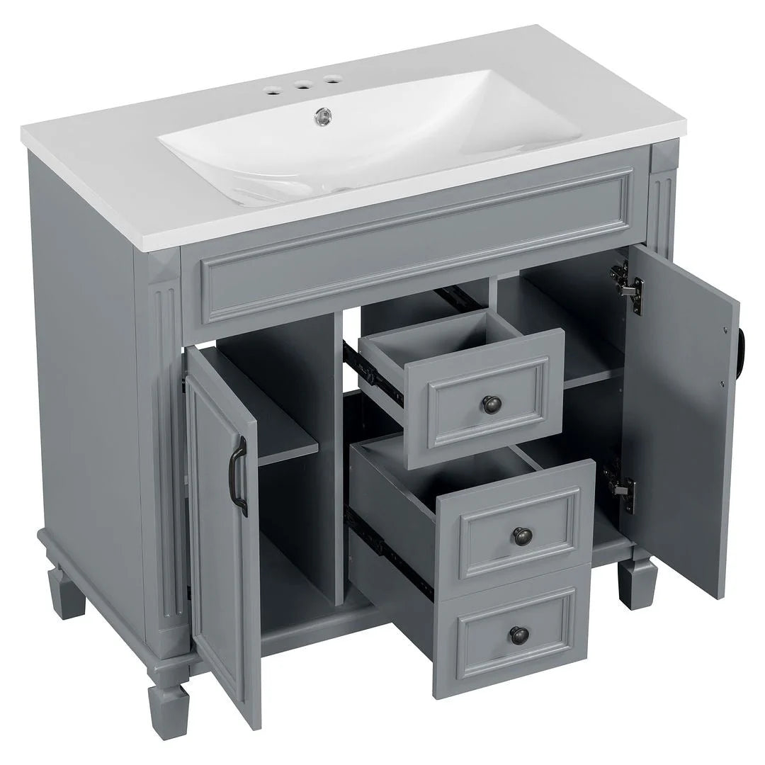Meuble-lavabo moderne de 36 po avec vasque et armoire à miroir, 2 portes et 2 tiroirs