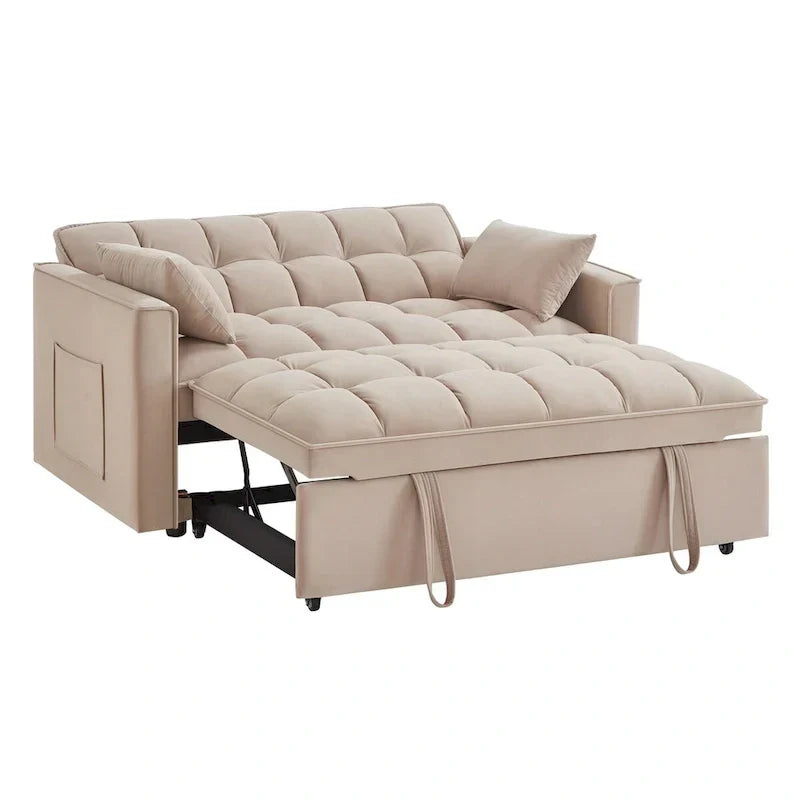 Canapé-lit convertible 4-en-1 - Banquette en velours - Canapé-lit modulable avec dossier inclinable et 2 poches latérales