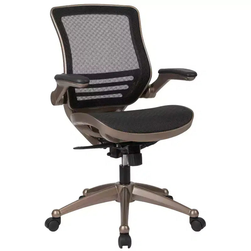 Chaise de bureau pivotante de direction Flash Furniture à dossier mi-hauteur en maille transparente avec accoudoirs relevables