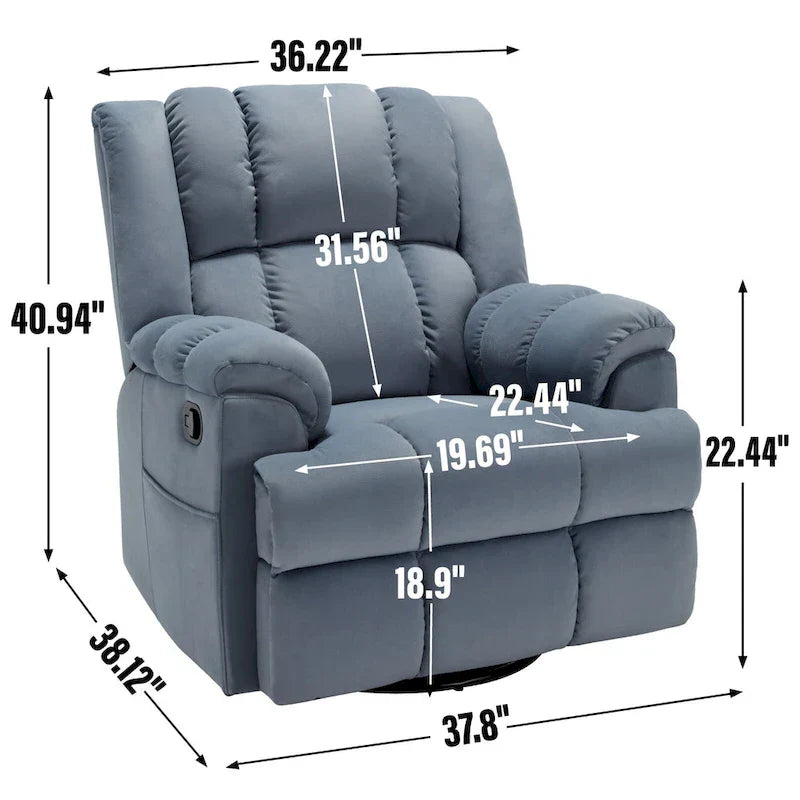 Fauteuil inclinable pivotant et à bascule en tissu Lazy Boy, grand fauteuil berçant manuel rembourré à l’excès avec accoudoirs à coussinet et dossier rembourré