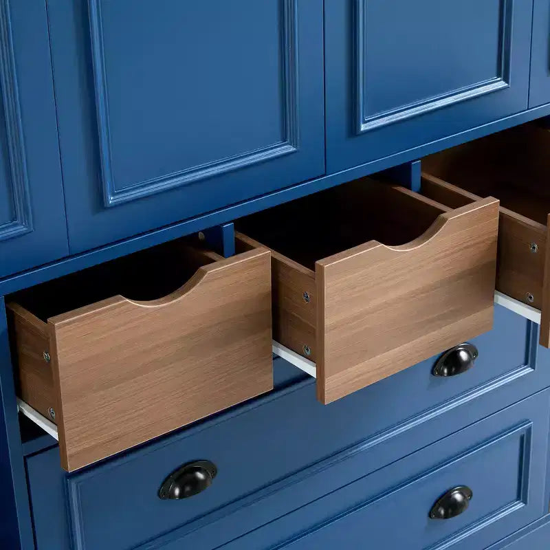 Armoire de cuisine autoportante haute Whisen 71, grand buffet de rangement pour salle à manger avec 4 portes pliantes, étagères et casiers à vin