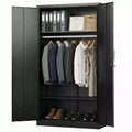 Armoire penderie en acier robuste de 183 cm avec serrure, armoires de rangement de garage en métal, armoire de rangement en métal pour la maison, la chambre, le bureau, le placard
