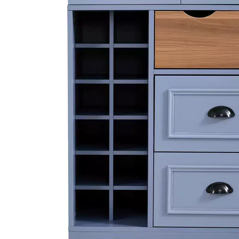 Armoire de cuisine autoportante haute Whisen 71, grand buffet de rangement pour salle à manger avec 4 portes pliantes, étagères et casiers à vin