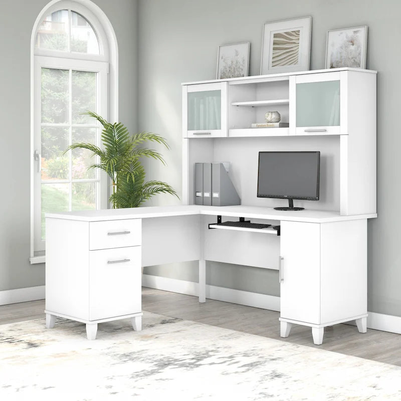 Bureau d'angle en L 60" Bush Furniture Somerset avec huche de rangement
