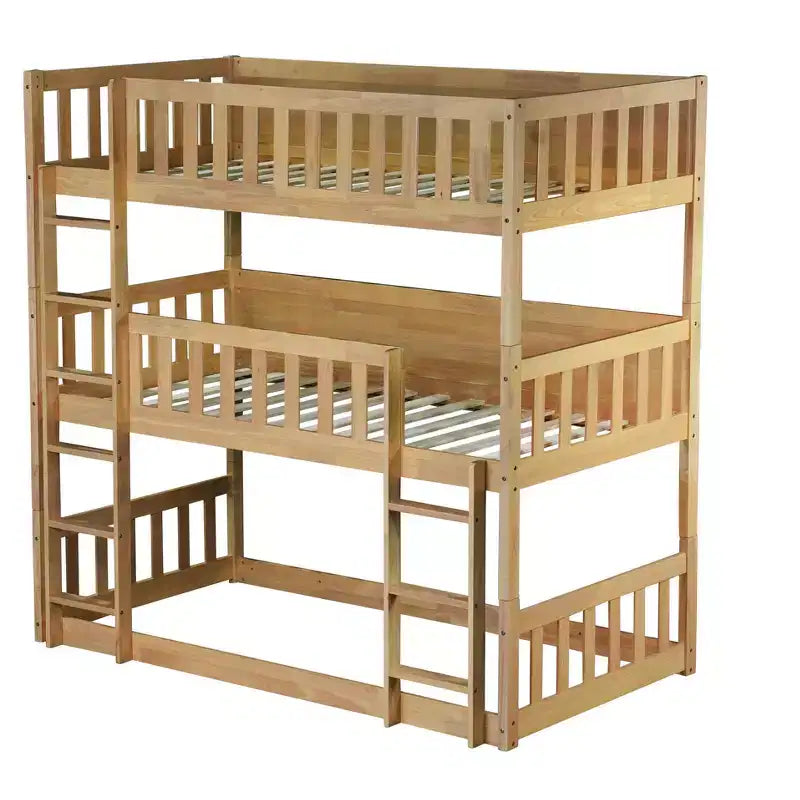 Lit superposé triple pour enfants, lit superposé trois places détachable avec échelle et barrière de sécurité, se sépare en 3 lits