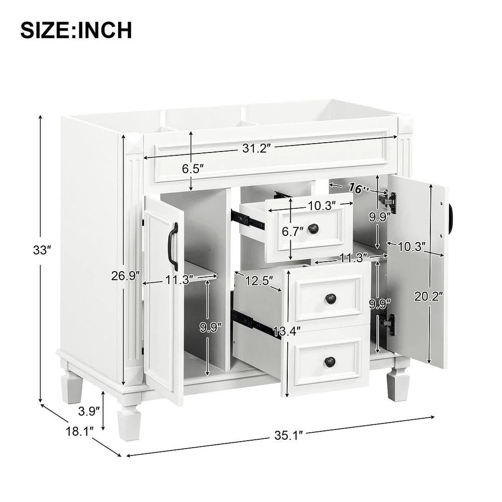 Meuble-lavabo moderne de 36 po avec vasque et armoire à miroir, 2 portes et 2 tiroirs
