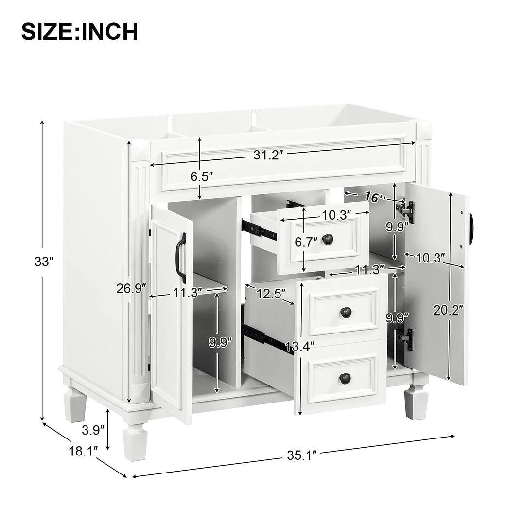 Meuble-lavabo moderne de 36 po avec vasque et armoire à miroir, 2 portes et 2 tiroirs
