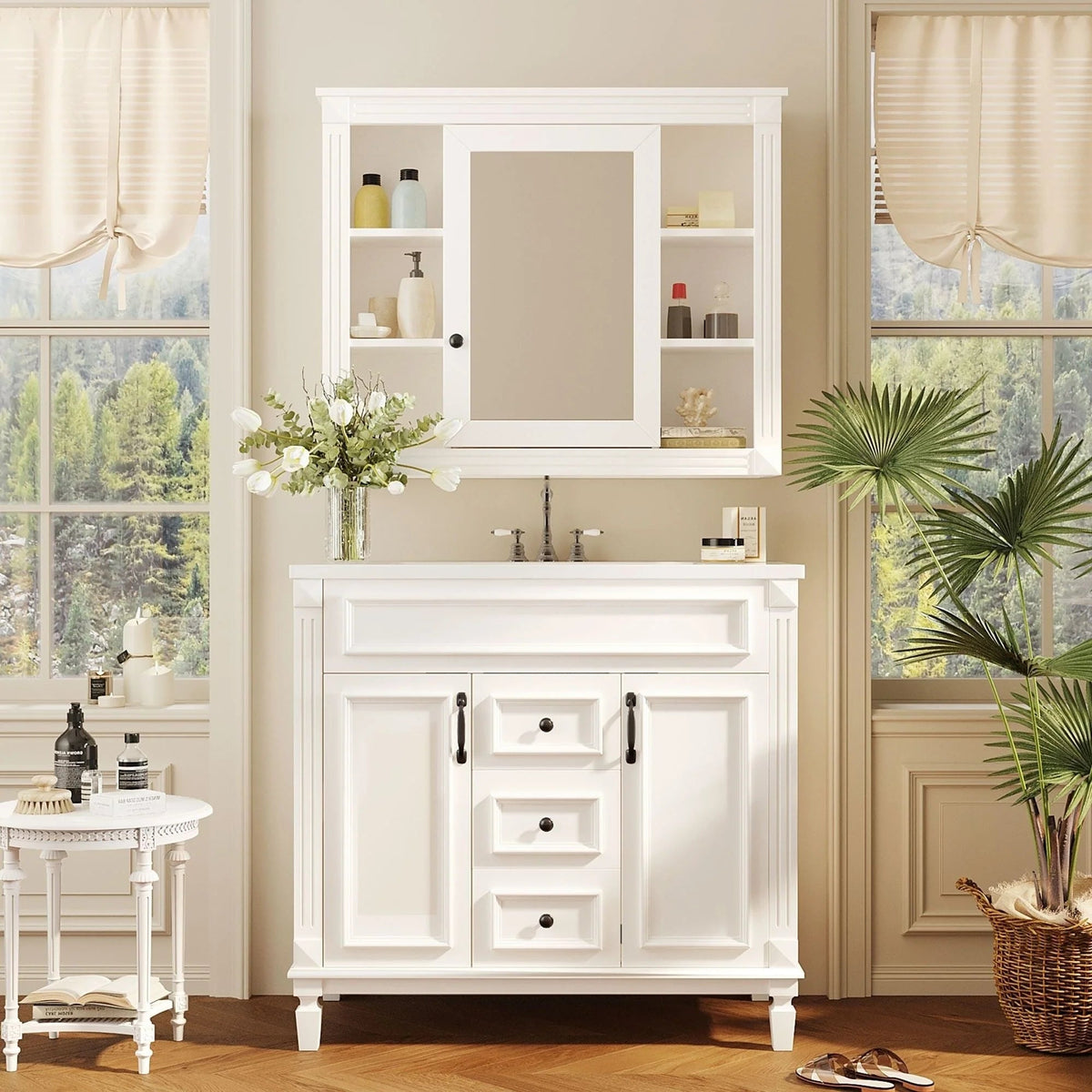 Meuble-lavabo moderne de 36 po avec vasque et armoire à miroir, 2 portes et 2 tiroirs