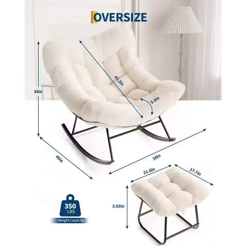 Fauteuil à bascule Papasan surdimensionné avec ottoman et coussin en peluche moelleux, chaise longue avec repose-pieds et cadre en métal robuste, Rocker Egg pour salon