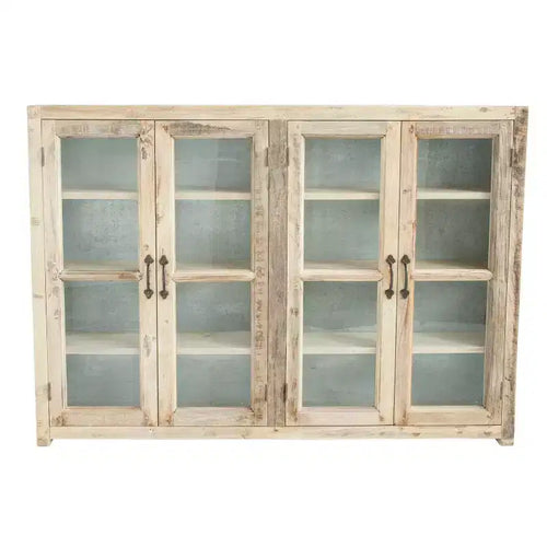40 Armoire haute de rangement à 4 portes en bois recyclé et métal avec portes vitrées, marron