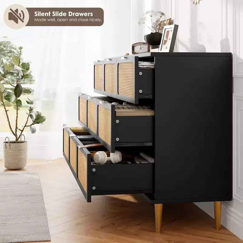 Commode en rotin pour la chambre, meubles à tiroirs grande capacité pour le rangement, adaptés au salon, à l'entrée et à la chambre d'enfant.