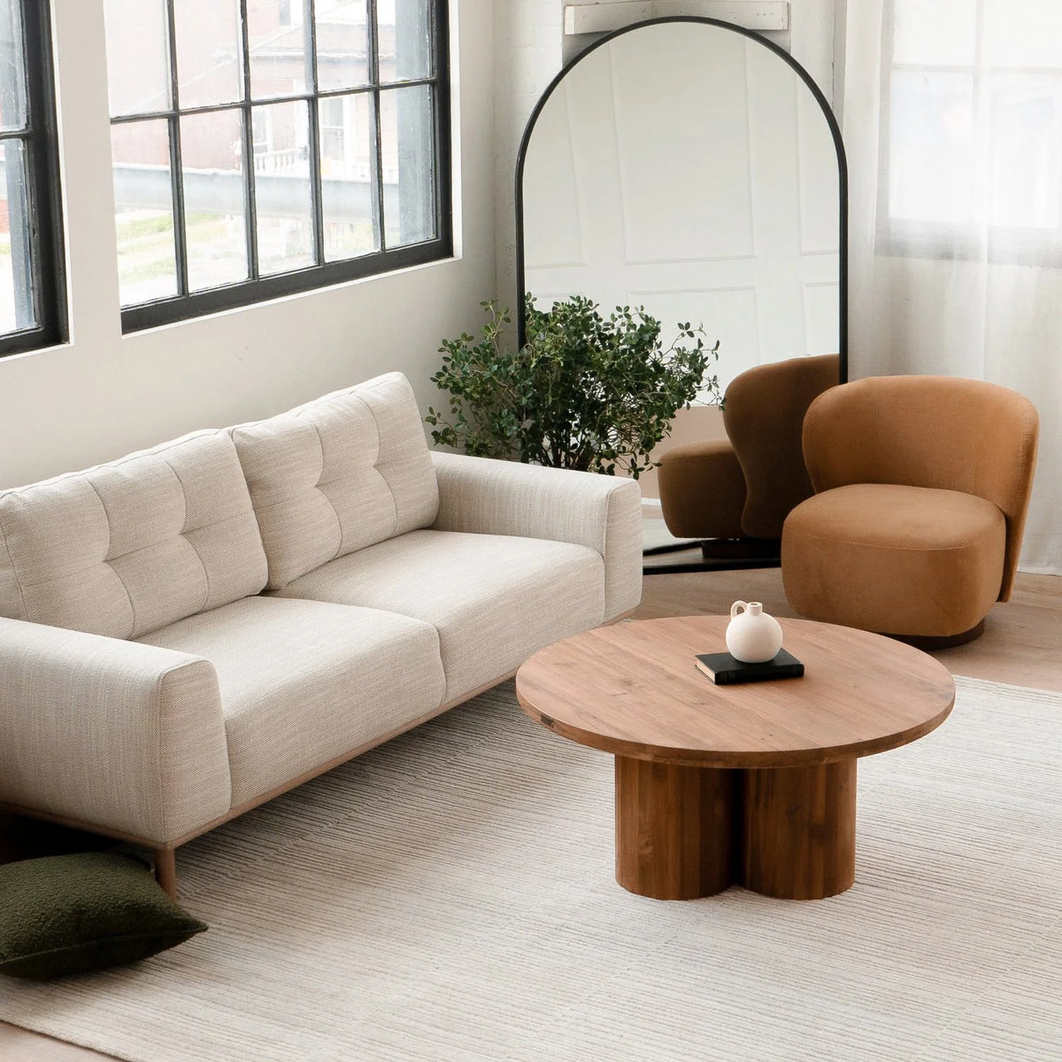 Table basse moderne en teck avec plateau rond - Salon | 39