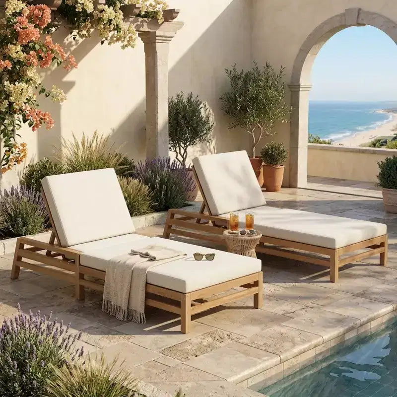 Chaise longue d'extérieur Merax en acacia 5 positions avec coussins épais