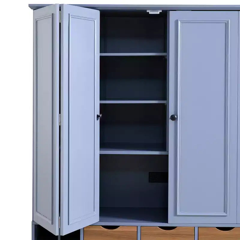 Armoire de cuisine autoportante haute Whisen 71, grand buffet de rangement pour salle à manger avec 4 portes pliantes, étagères et casiers à vin