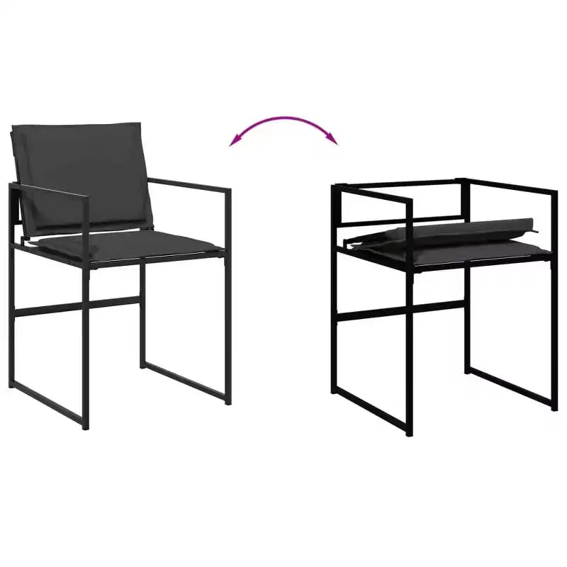 vidaXL Salon de jardin avec coussins 13 pcs Texaline noire - Chaises pliables peu encombrantes, Résistant aux UV, Table en verre trempé