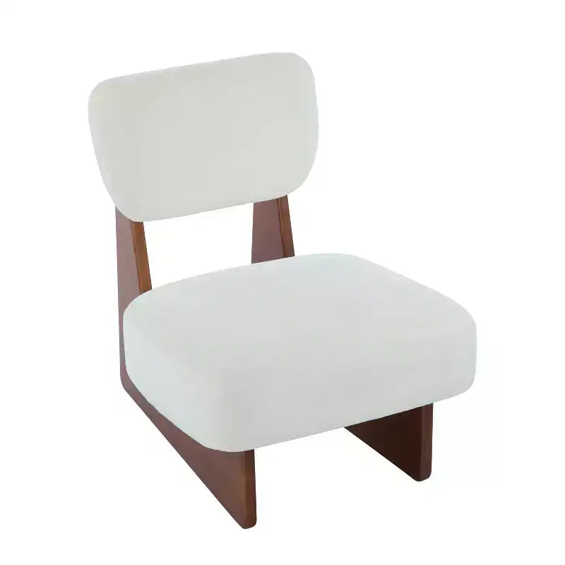 Lot de 2 chaises longues modernes beiges avec revêtement en polyester, piètement robuste en bois, pour différentes pièces