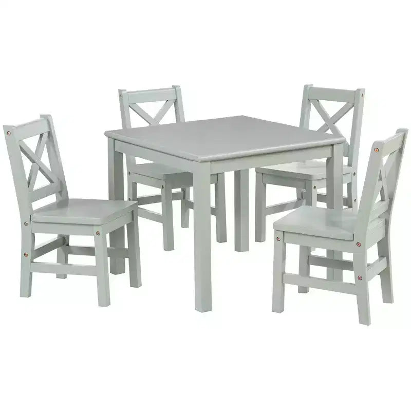 Ensemble table et chaises eHemco en bois massif pour enfants (4 chaises incluses), ensemble de 5 pièces