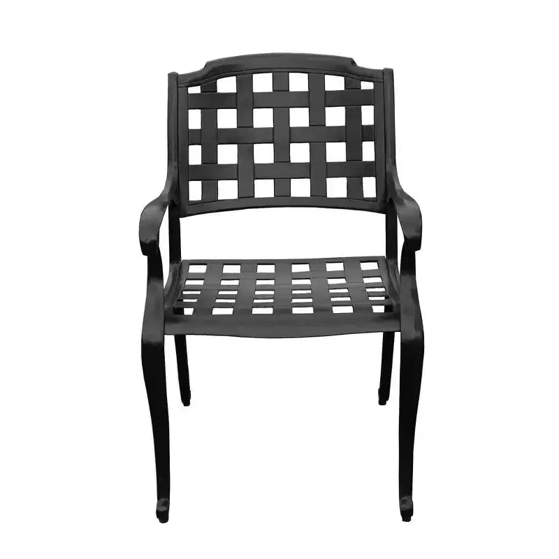 Ensemble de salle à manger de patio 5 pièces avec table ronde en maille d'aluminium ornée de 48 po et chaises à damier - Noir - Oakland Living : résistant aux UV, résistant à la moisissure