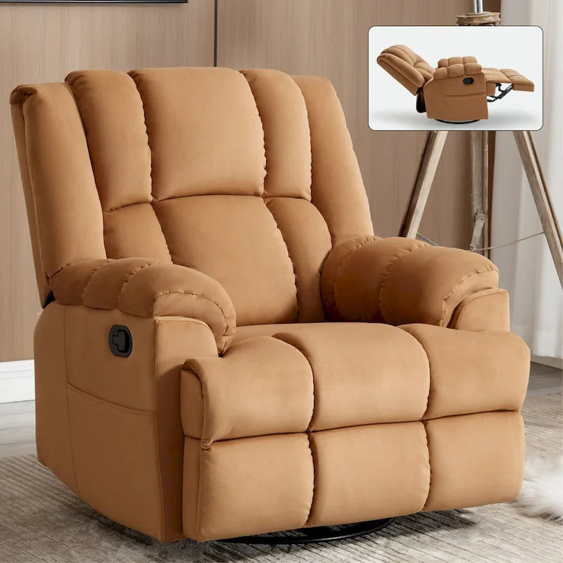 Fauteuil inclinable pivotant et à bascule en tissu Lazy Boy, grand fauteuil berçant manuel rembourré à l’excès avec accoudoirs à coussinet et dossier rembourré