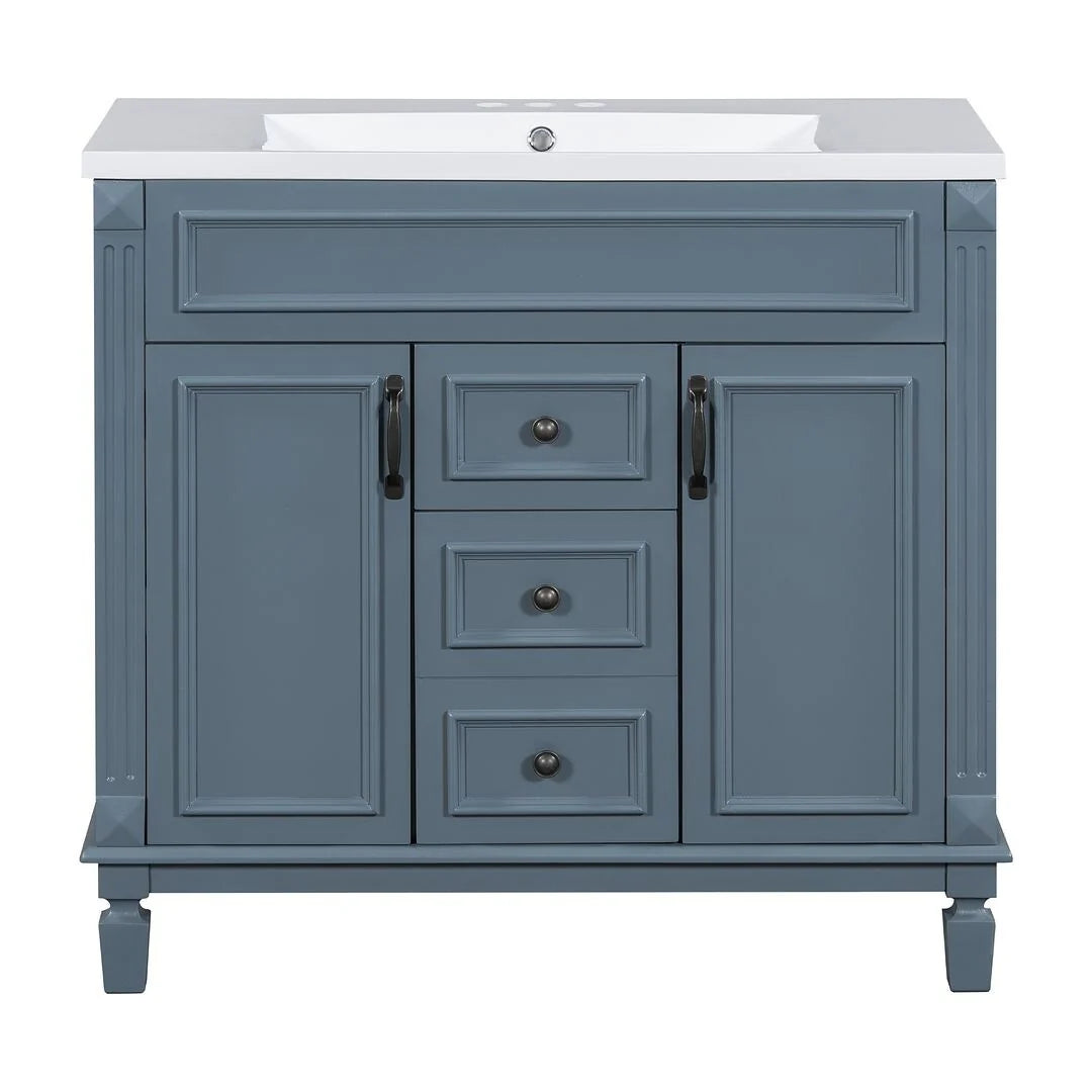 Meuble-lavabo moderne de 36 po avec vasque et armoire à miroir, 2 portes et 2 tiroirs