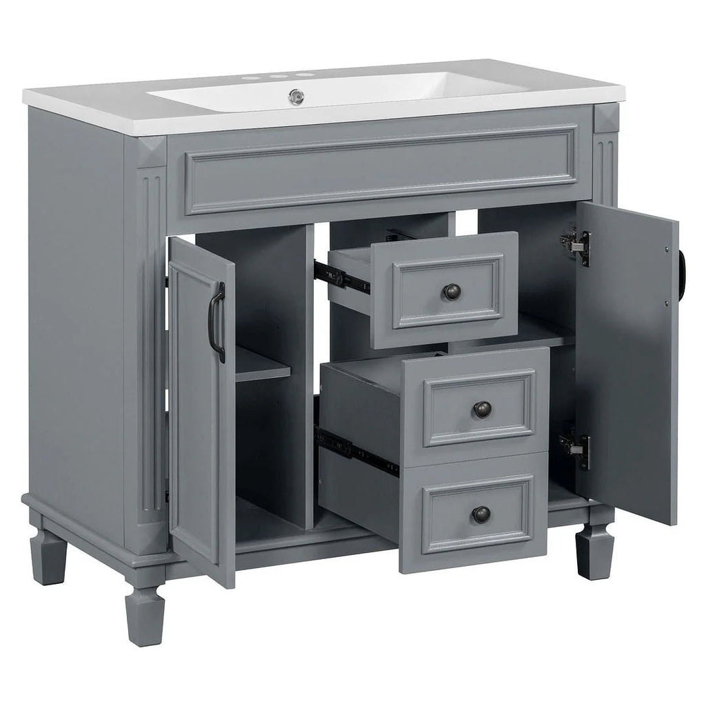 Meuble-lavabo moderne de 36 po avec vasque et armoire à miroir, 2 portes et 2 tiroirs
