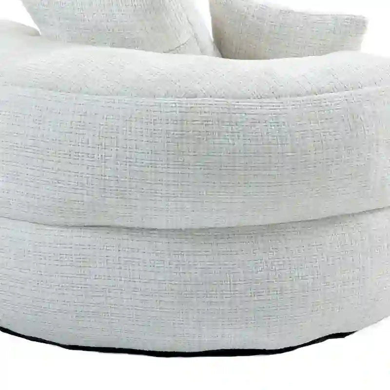 Fauteuil d'appoint rond surdimensionné avec haut dossier enveloppant, revêtement en chenille et 3 coussins