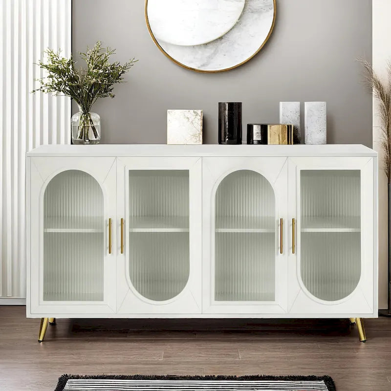 Meuble TV pour téléviseur de 65 pouces et plus, meuble TV en bois avec placard de rangement et étagères réglables, console multimédia pour salon ou chambre