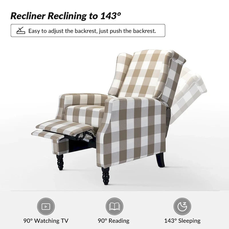 Fauteuil inclinable manuel "push-back" de style Mid-Century Modern avec dossier à oreilles