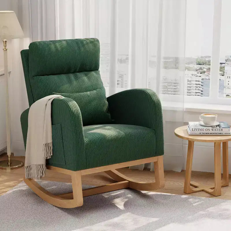 Fauteuil à bascule moderne avec oreiller et poches latérales, pour salon, chambre à coucher