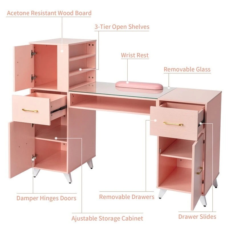 Bureau informatique de 140 cm avec étagères, tiroirs et armoire
