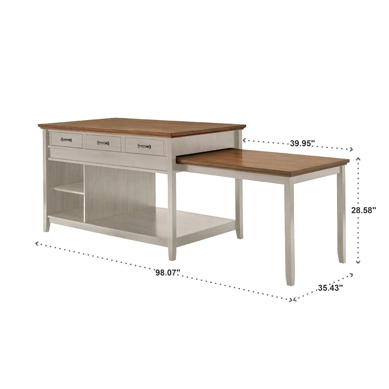 Îlot de cuisine extensible Eleanor bicolore avec finition antique et 3 tiroirs par iNSPIRE Q Classic