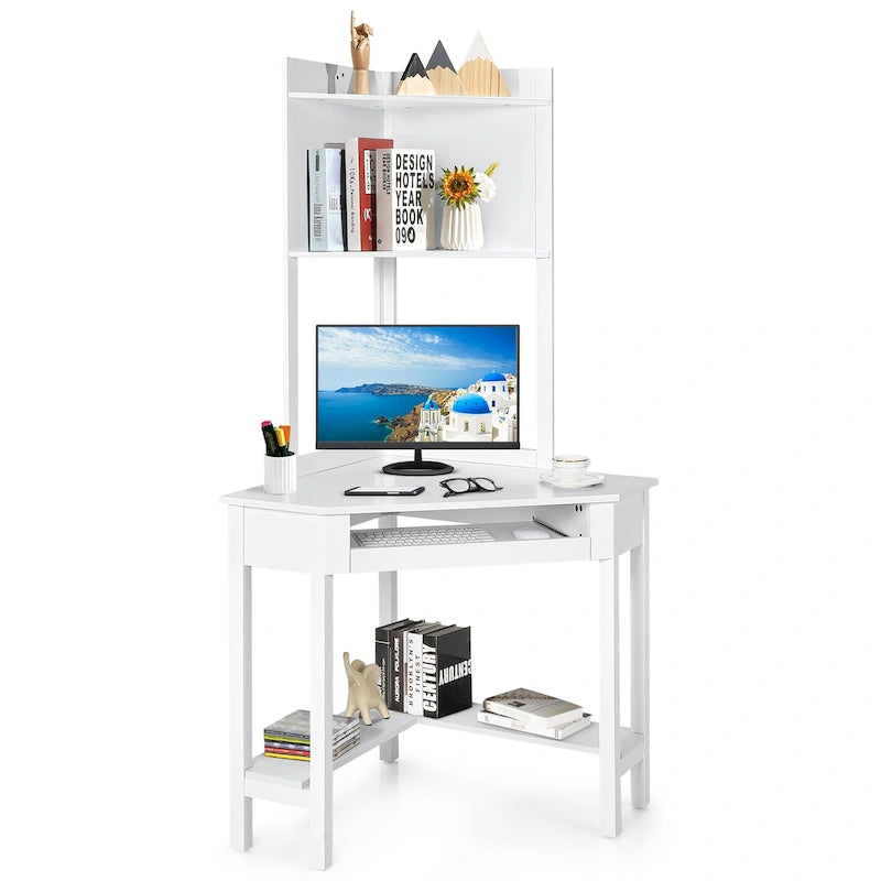 Bureau d'angle avec huche Bureau d'ordinateur d'angle triangulaire avec étagères