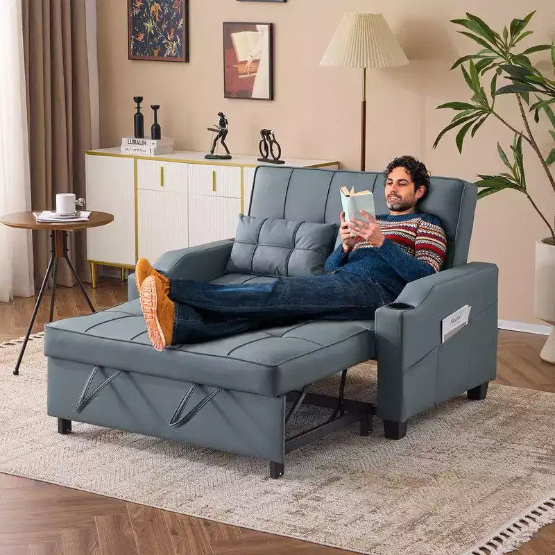 Canapé-lit convertible inclinable en cuir rembourré « Cats Claw » avec coussins pour petits espaces