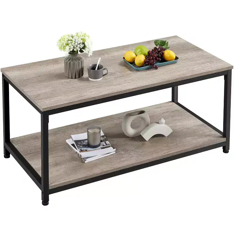 Table basse industrielle en bois Yaheetech avec étagère de rangement pour salon