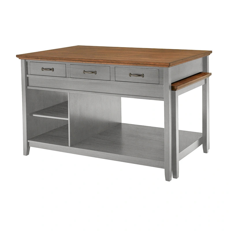 Îlot de cuisine extensible Eleanor bicolore avec finition antique et 3 tiroirs par iNSPIRE Q Classic