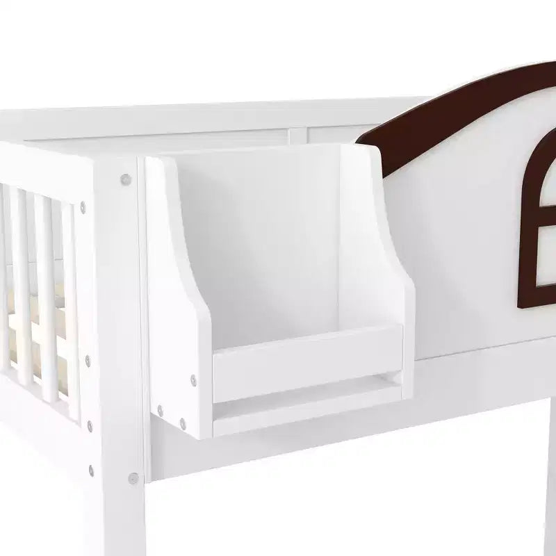 Lit superposé deux places et une place avec toboggan, étagères, escalier de rangement et armoire pour chambre d'enfant
