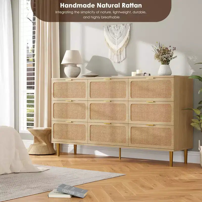 Commode en rotin pour la chambre, meubles à tiroirs grande capacité pour le rangement, adaptés au salon, à l'entrée et à la chambre d'enfant.