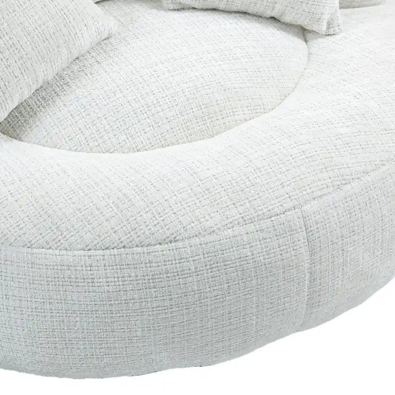 Fauteuil d'appoint rond surdimensionné avec haut dossier enveloppant, revêtement en chenille et 3 coussins