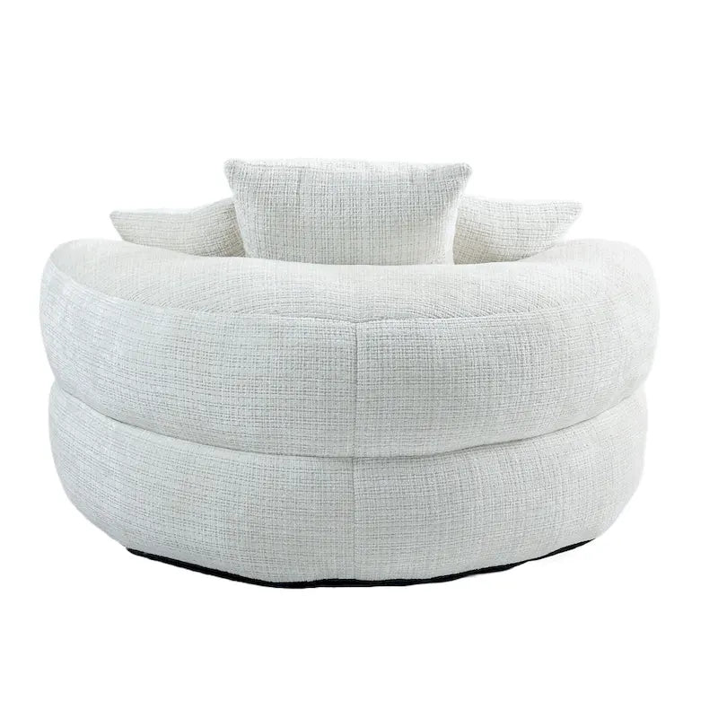 Fauteuil d'appoint rond surdimensionné avec haut dossier enveloppant, revêtement en chenille et 3 coussins