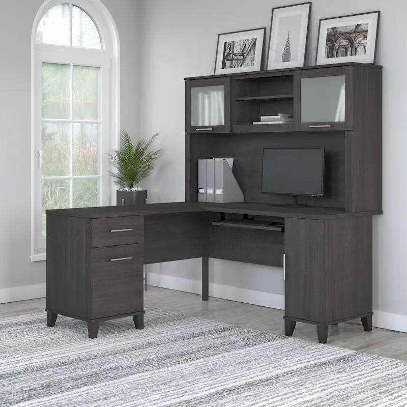 Bureau d'angle en L 60" Bush Furniture Somerset avec huche de rangement