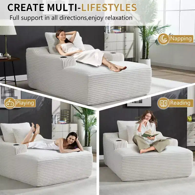 Chaise longue de 170 cm, canapé-lit d'intérieur avec 2 coussins, canapé monoplace sans structure pour salon, aucun assemblage requis